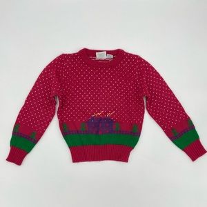 Vintage Novelty Sweater Childs House Trees Hearts Long Sleeves Kids Girls‎ 90s